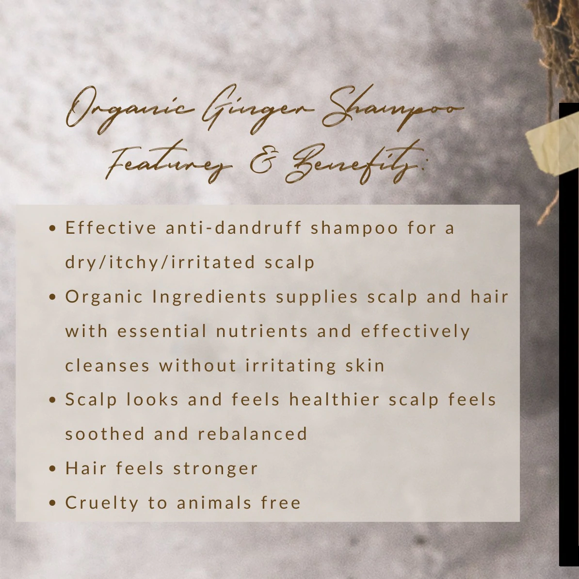 Grow Luscious Hair Growth Organic Ginger Shampoo Effective Anti Dandruff Shampoo dry , Itchy and Irrittated Scalp, Hair Feels Stronger Cruelty to Animal Free.